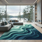Abstract Teal Blue Water Layers Rug