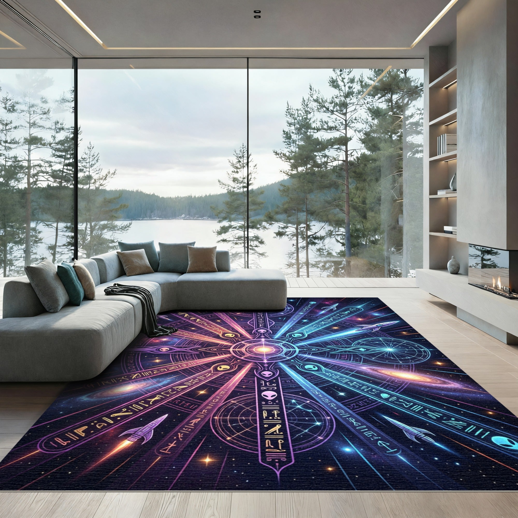 Cosmic Alien Orchid Stellar Galaxy Mandala Rug