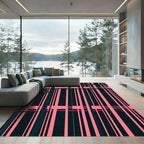 Modern Pink and Black Geometric Plaid Rug