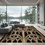 Gothic Burgundy and Gold Trefoil Arch Rug