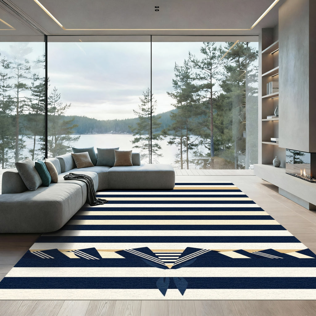 Navy and Cream Nautical Sailor Collar Rug
