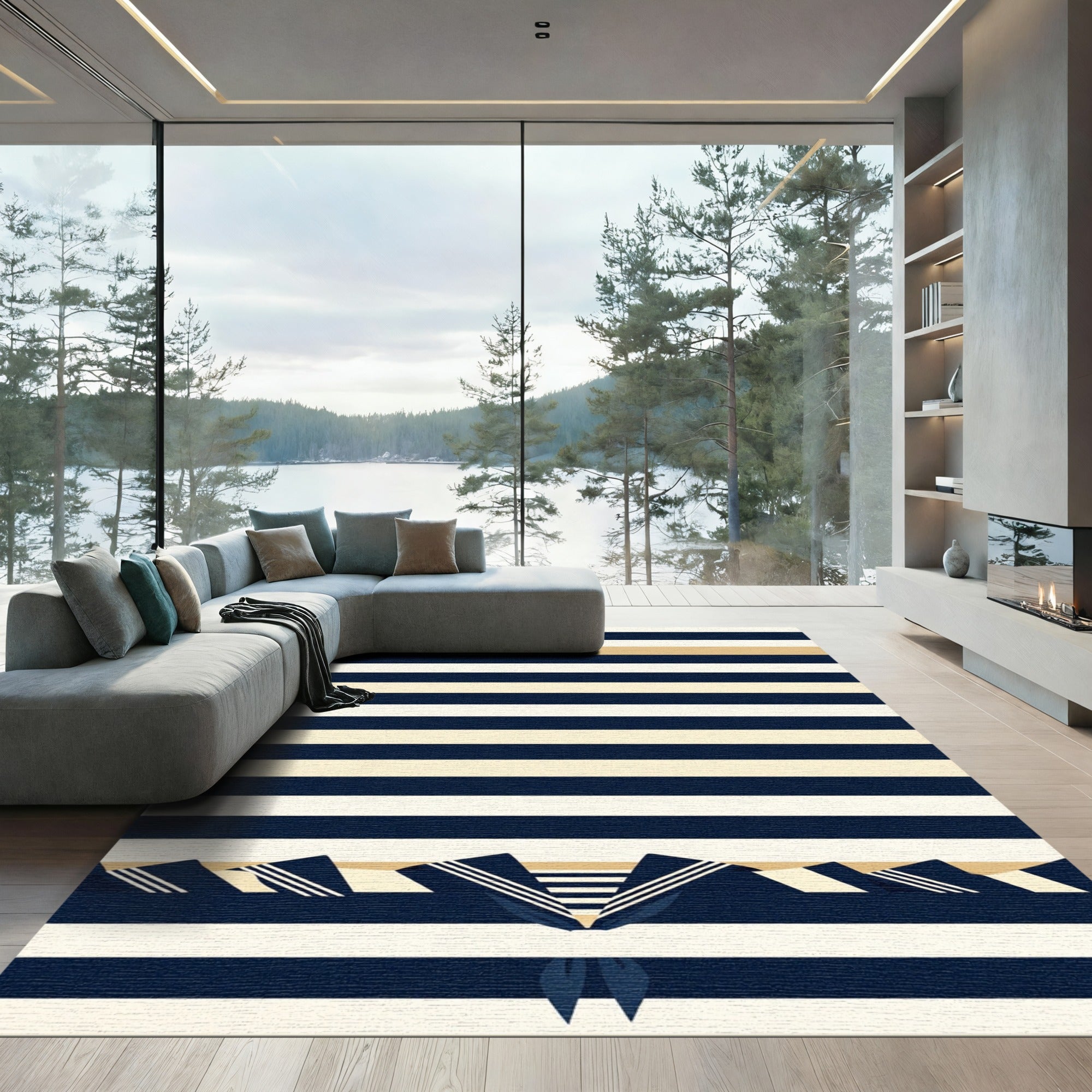 Navy and Cream Nautical Sailor Collar Rug