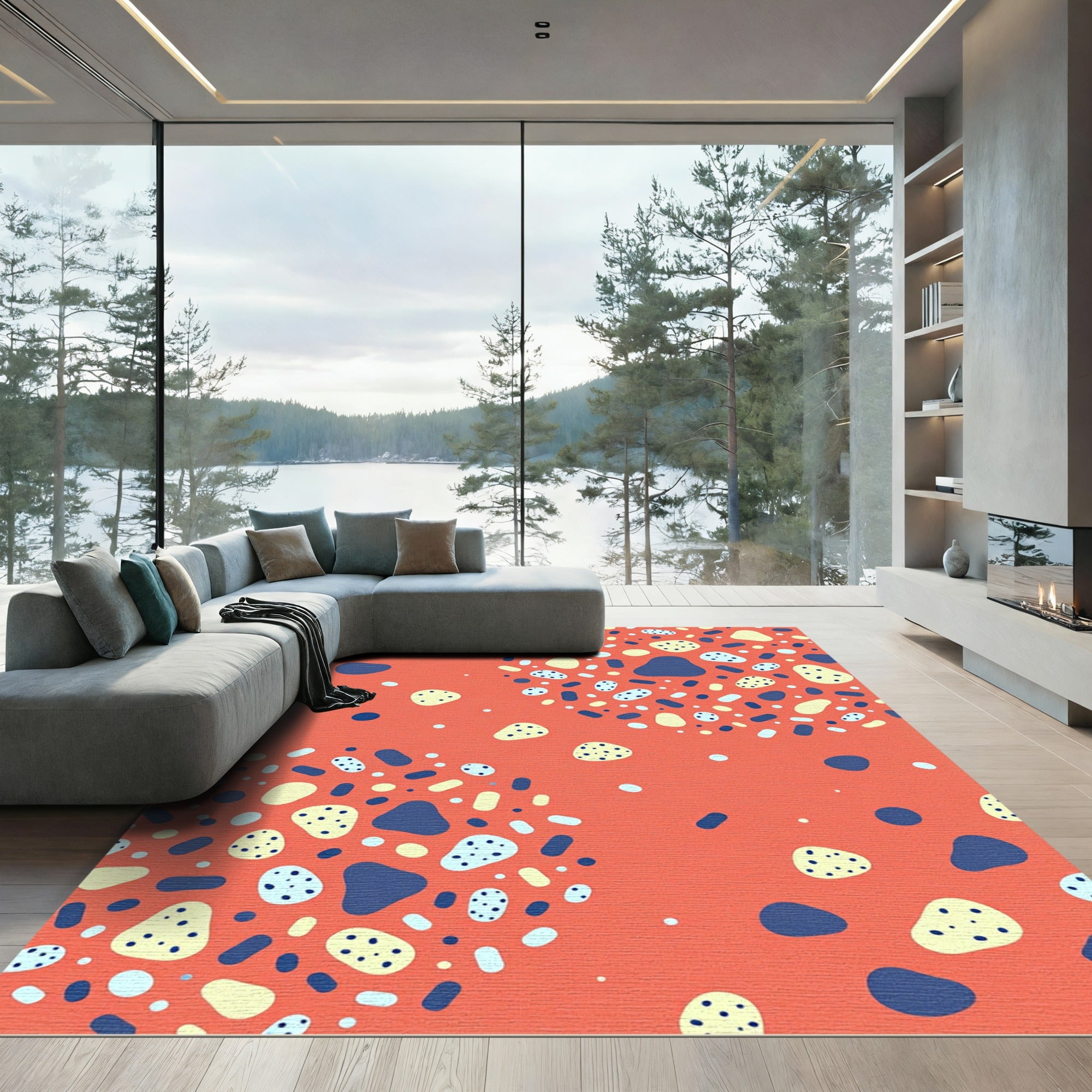 Terracotta Abstract Speckled Pebble Art Rug