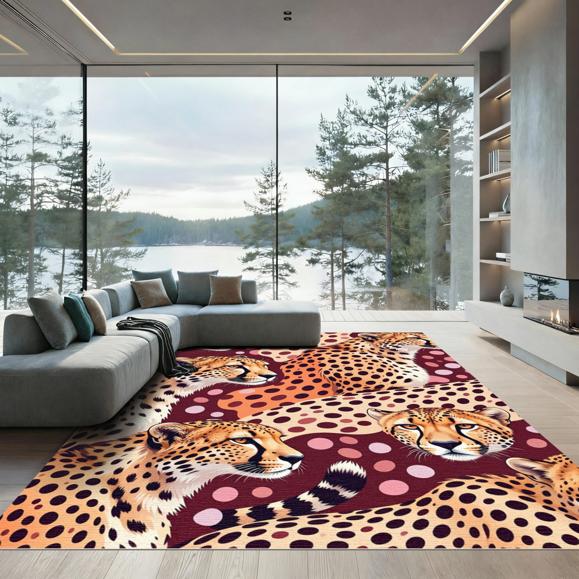 Golden Cheetah Spotted Burgundy Art Rug