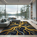 Liquid Gold Swirl Abstract Flow Rug