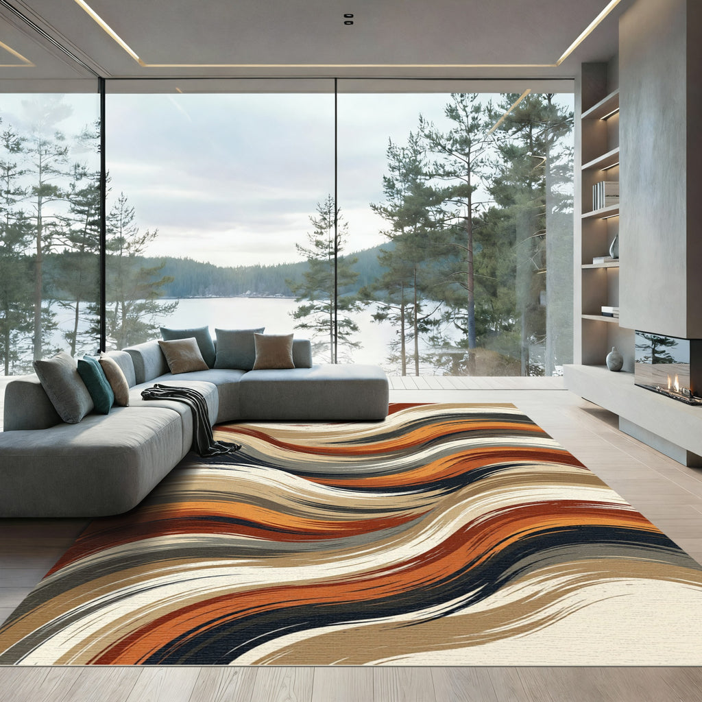 Earthy Abstract Copper Wave Art Rug