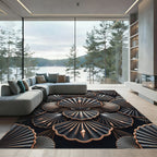 Elegant Black and Gold Shell Art Rug