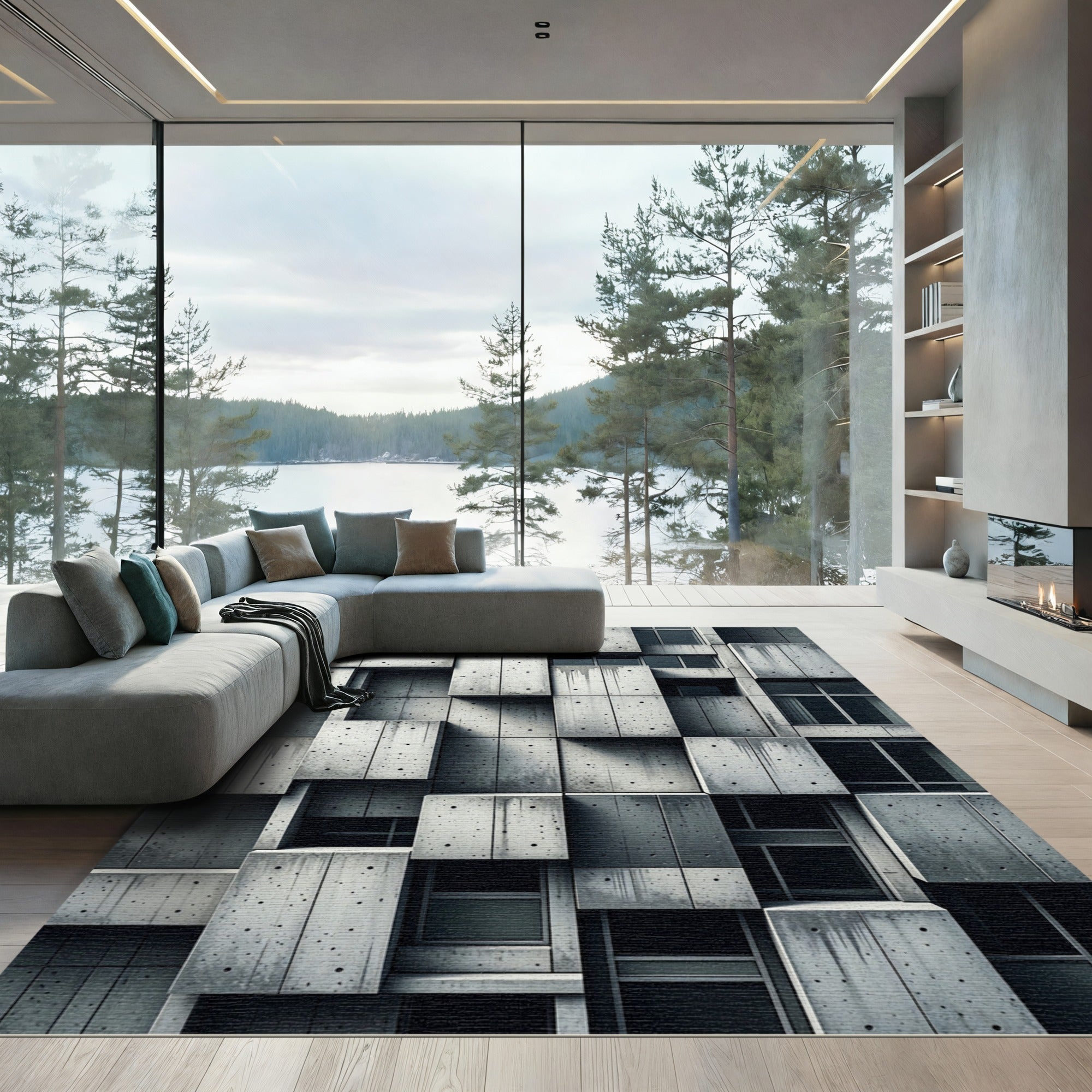 Retro Concrete Architectural Blocks Rug