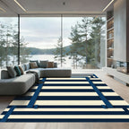 Navy Cream Geometric Grid Rug