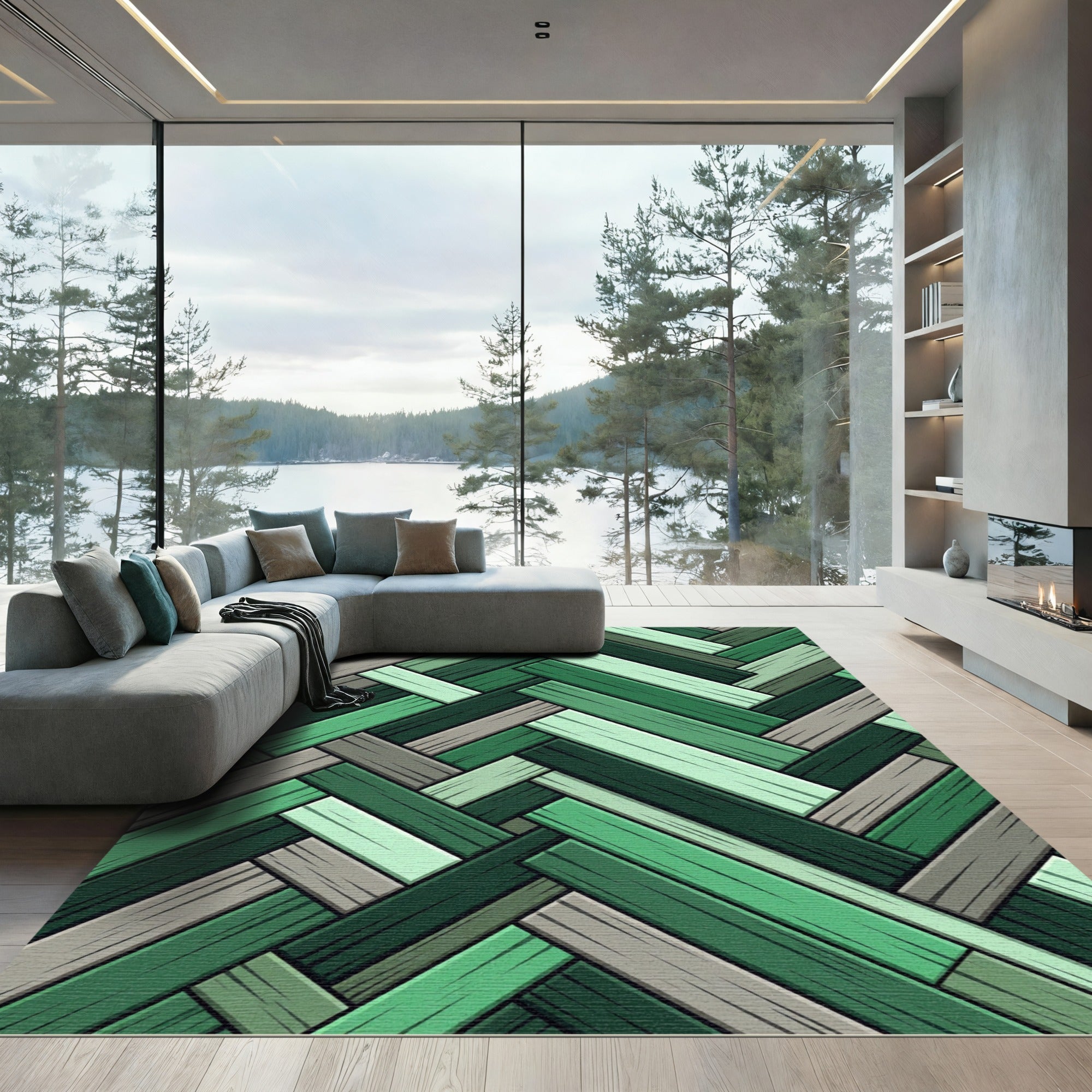 Sage and Forest Herringbone Weave Rug