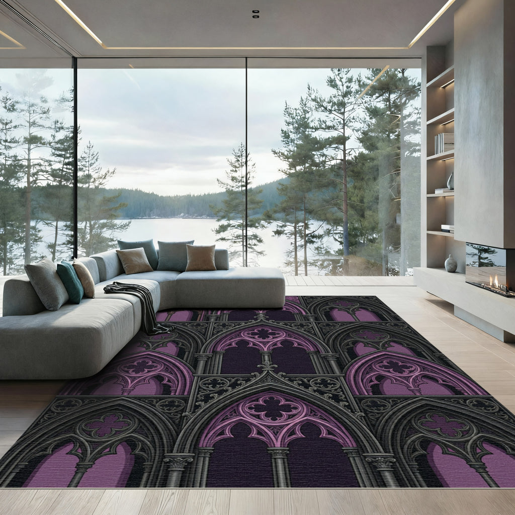 Gothic Violet Arched Cathedral Window Rug