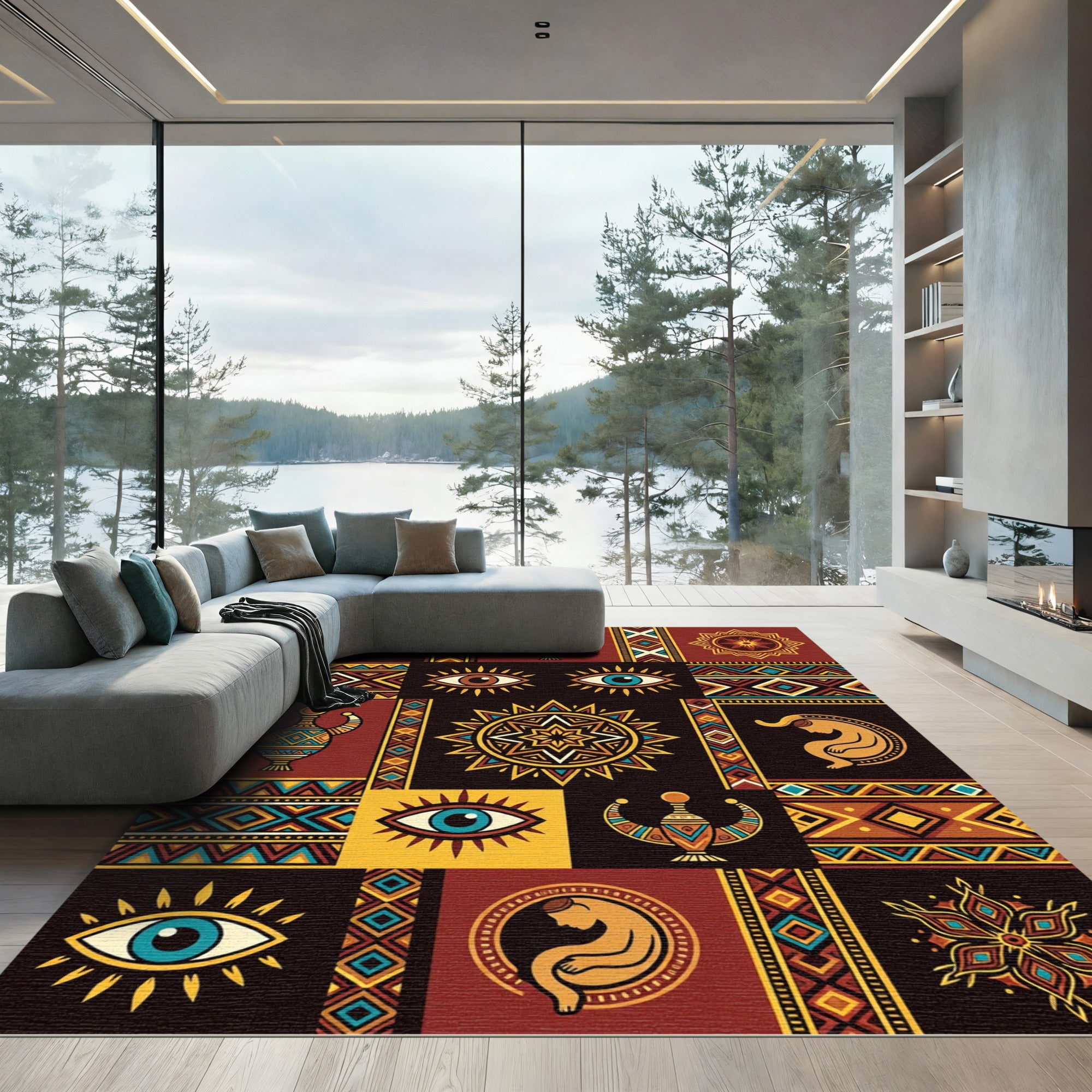 Vibrant Earthy Geometric Eye Medallion Rug