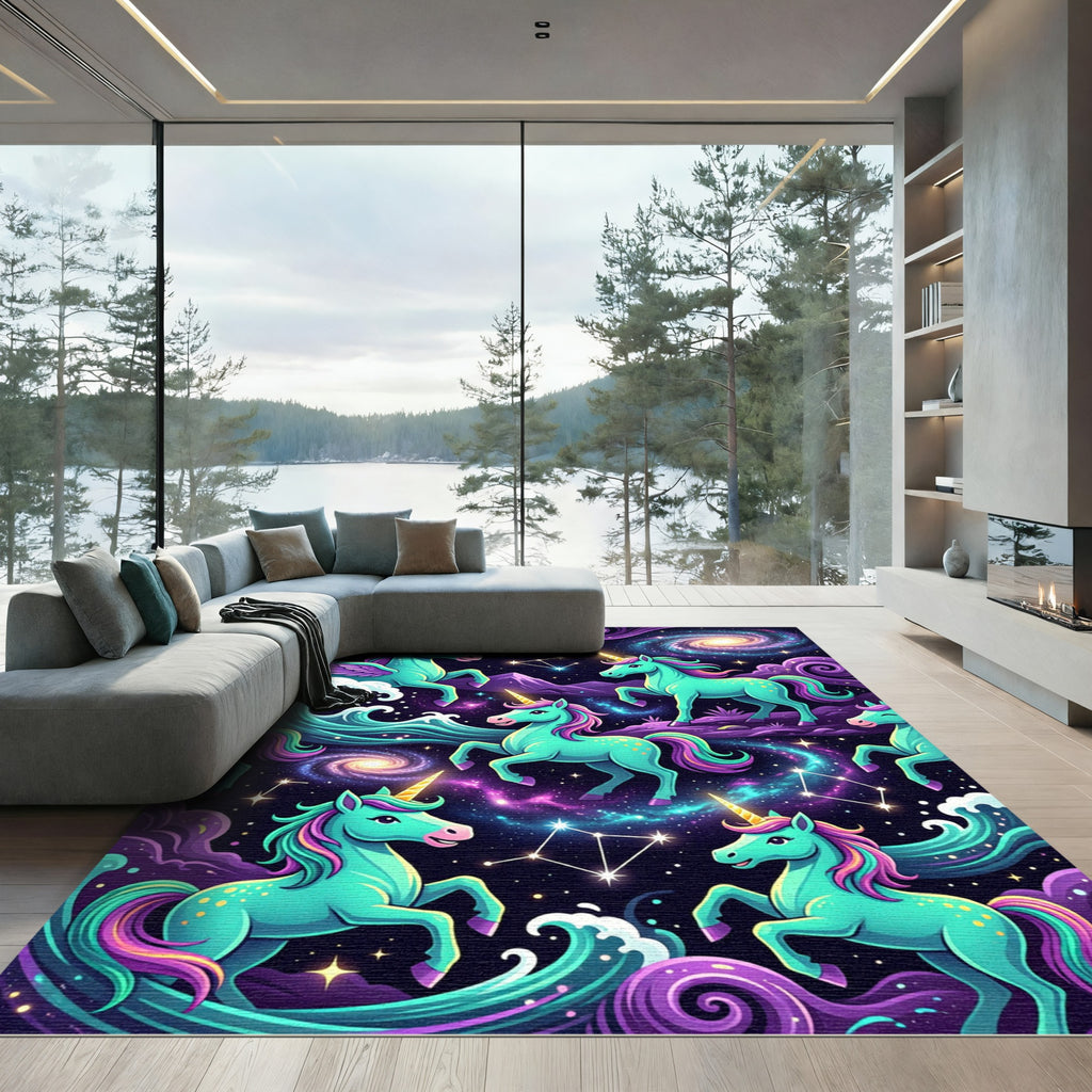 Cosmic Celestial Unicorn Galaxy Wave Art Rug