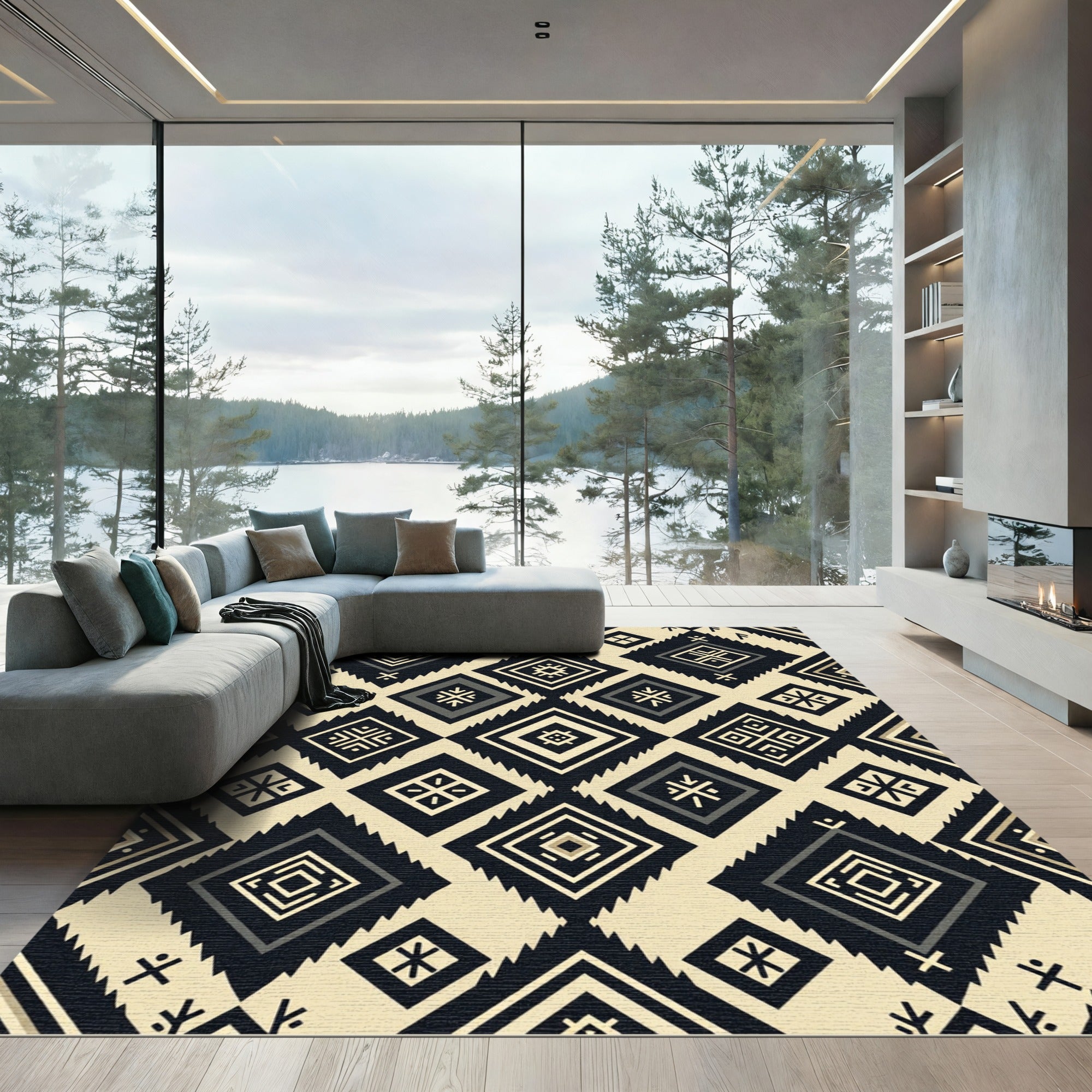 Monochromatic Geometric Tribal Diamond Area Rug