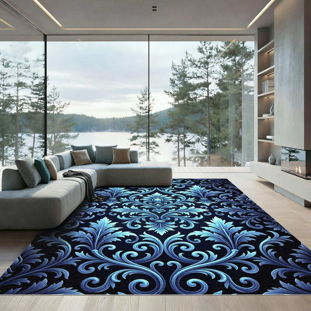 Elegant Blue Acanthus Scroll Rug