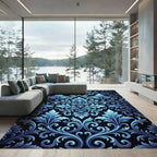 Elegant Blue Acanthus Scroll Rug