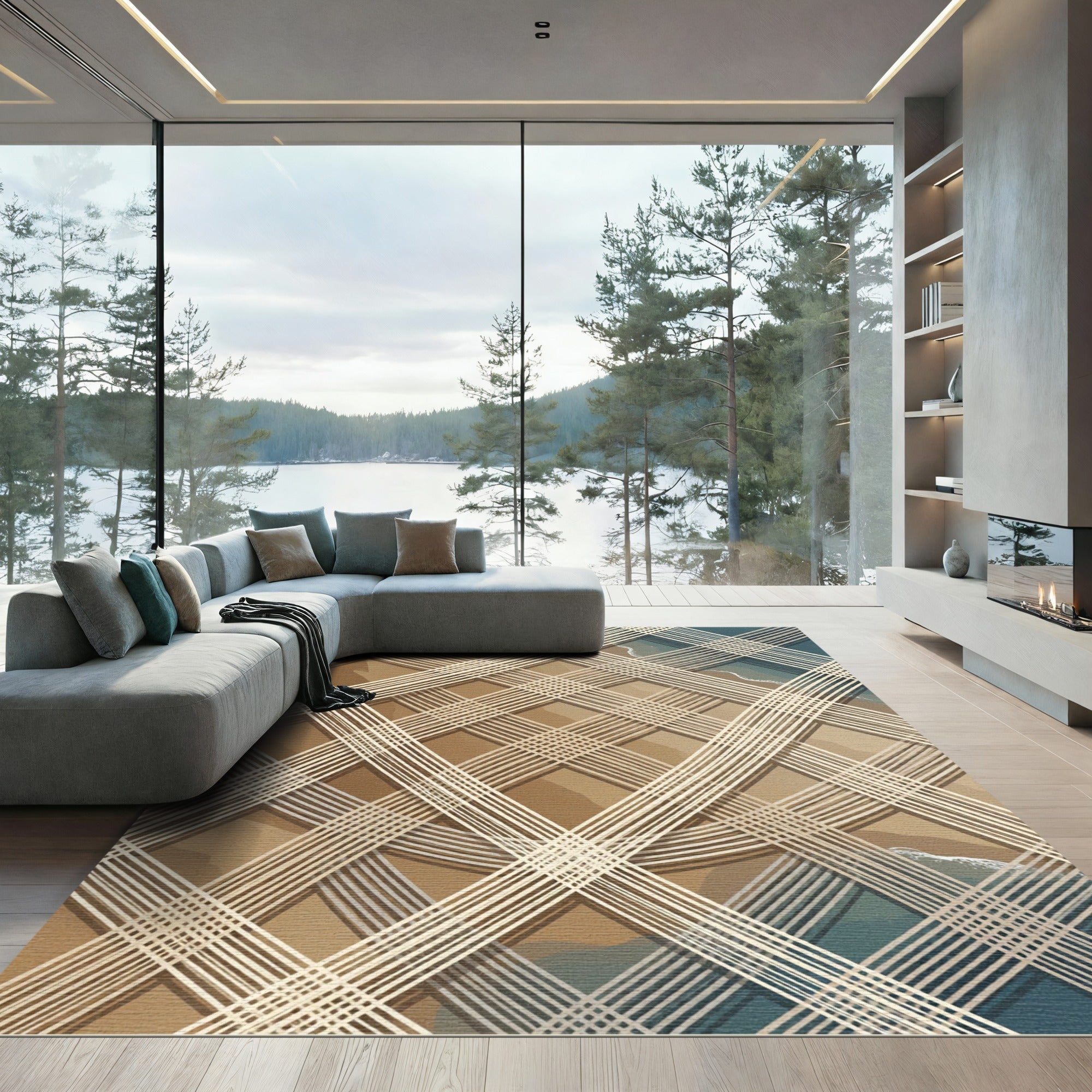 Abstract Tan Lattice Coastal Wave Rug
