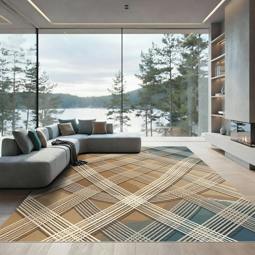 Abstract Tan Lattice Coastal Wave Rug