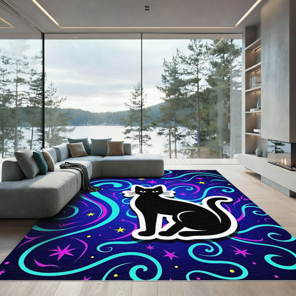 Black Cat Cosmic Swirls Rug