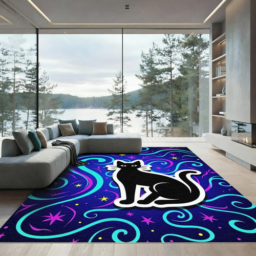 Black Cat Cosmic Swirls Rug