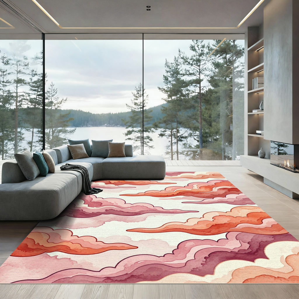 Crimson Cloudscape Watercolor Rug