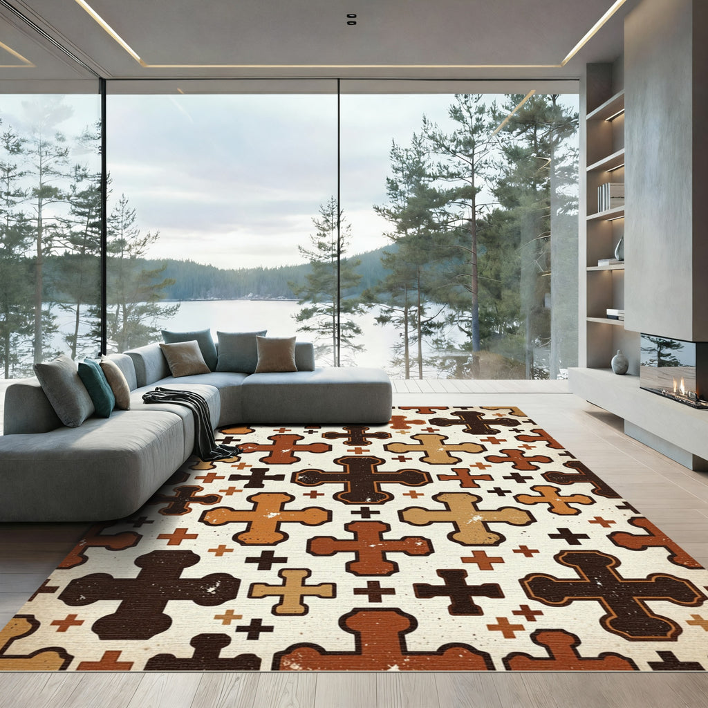 Rich Earth Tone Cross Medallion Rug