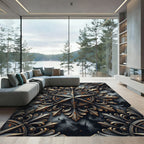 Ornate Black Gold Star Medallion Rug