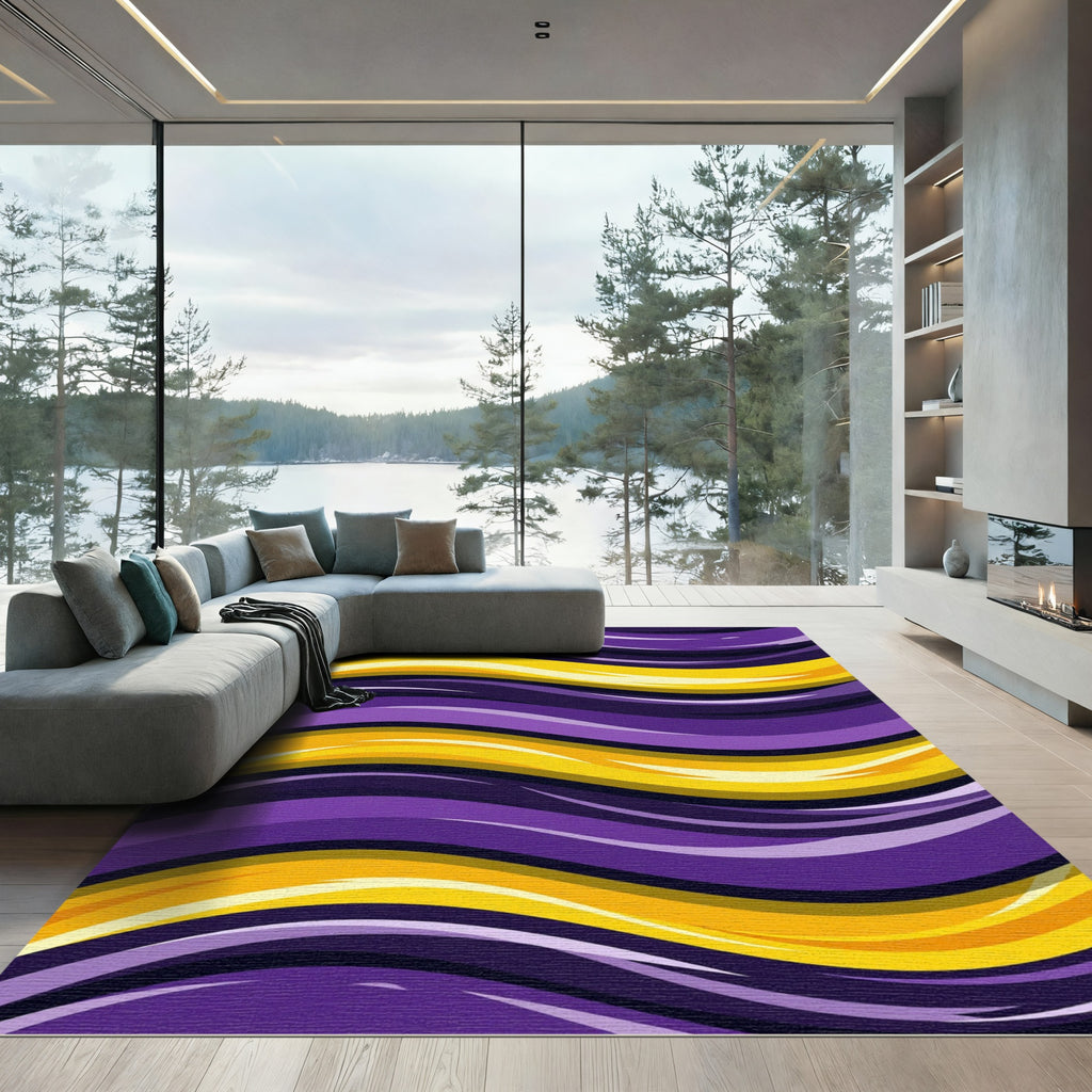 Vibrant Purple Yellow Wavy Stripes Rug