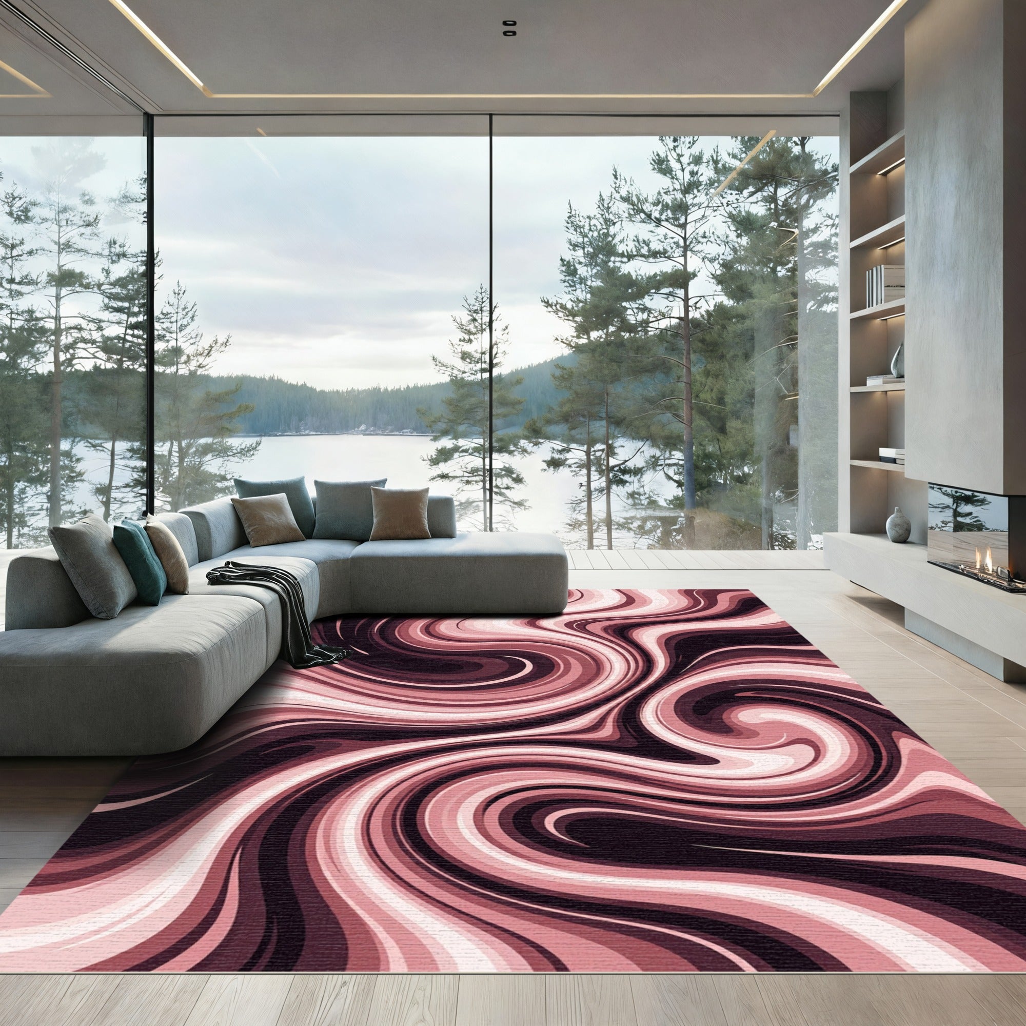 Rose Gold Swirl Abstract Rug