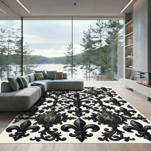 Black Fleur-de-lis Crest Ornament Rug