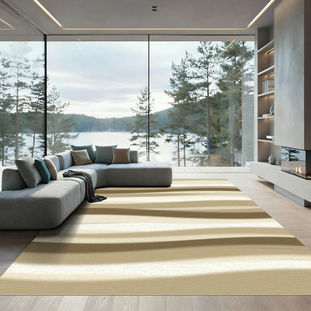 Earthy Cream Horizontal Wave Rug