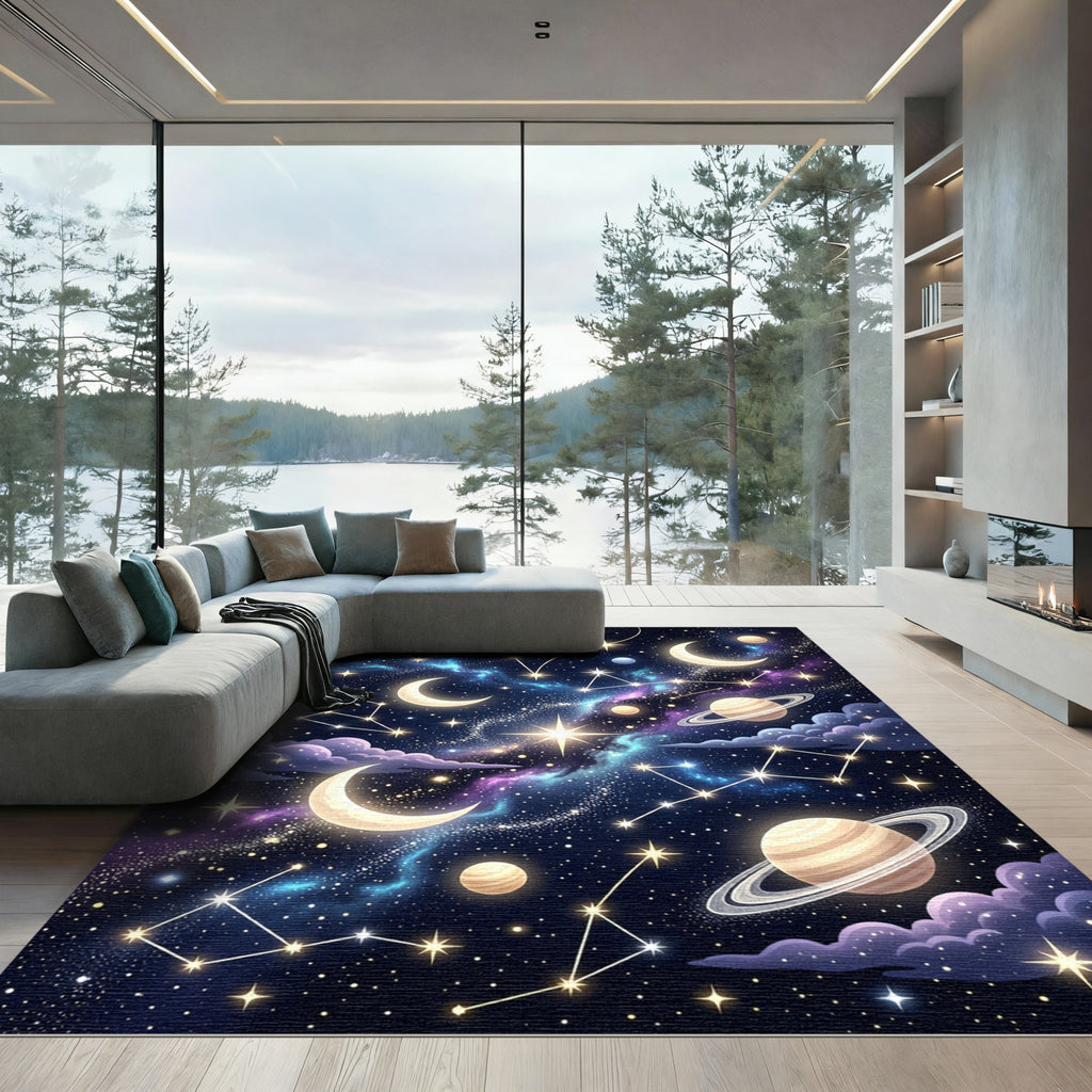Celestial Starry Night Cosmic Galaxy Rug