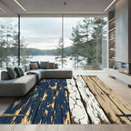 Rustic Navy White and Tan Striped Plank Rug
