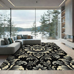 Elegant Black Floral Scroll Damask Rug