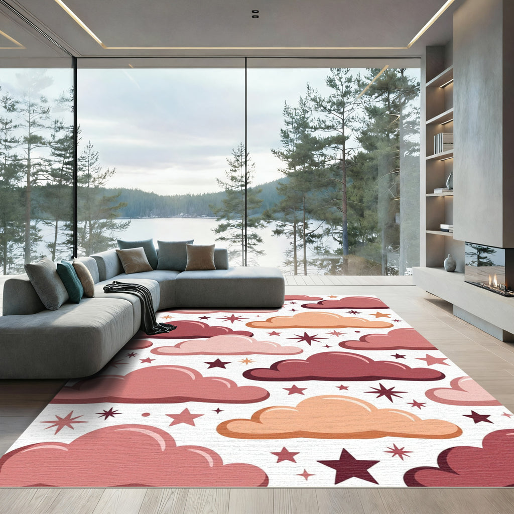Whimsical Earthy Pink Celestial Cloud Rug