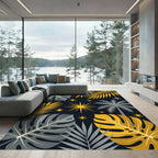 Golden Celestial Tropical Leaf Art Rug