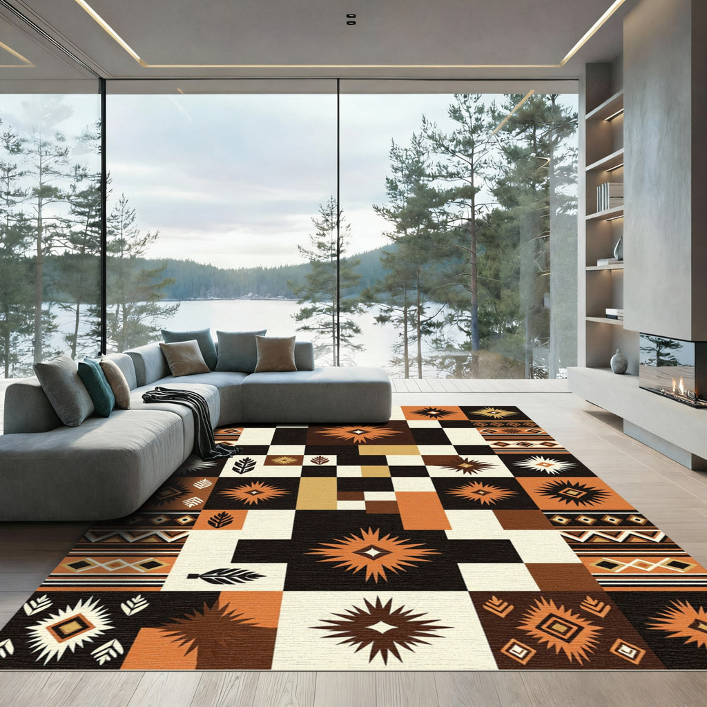 Retro Sunburst Geometric Stripe Rug