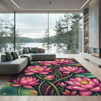 Vibrant Pink Lotus Floral Art Rug