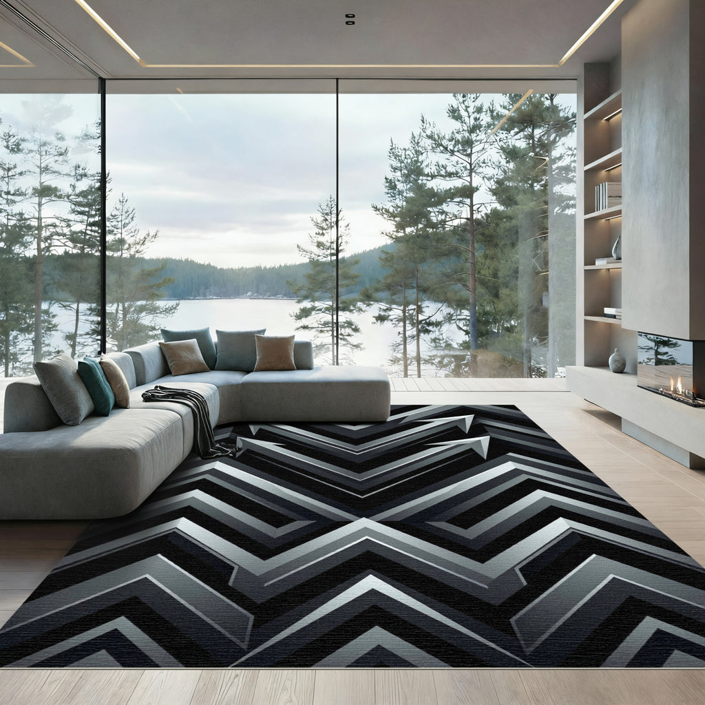 Monochromatic Metallic Arrow Chevron Rug