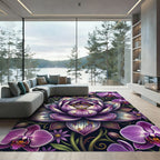 Orchid and Lotus Botanical Purple Art Rug