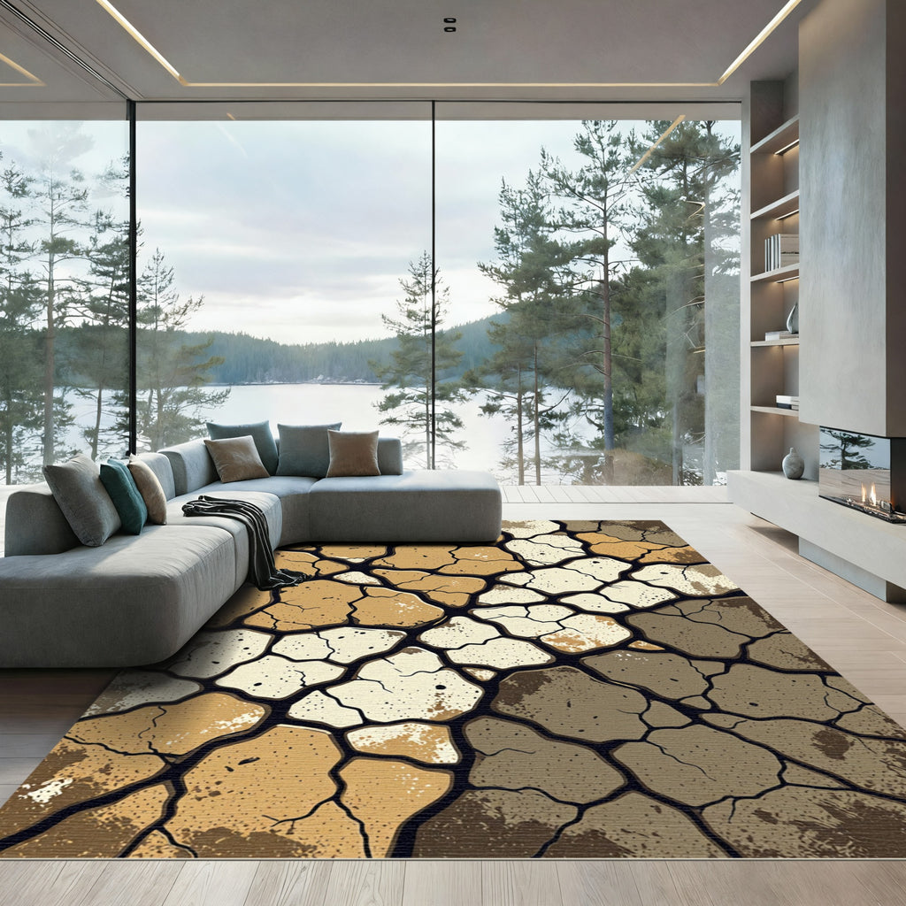 Earthy Cracked Earth Mosaic Rug