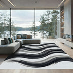 Contemporary Monochrome Abstract Wavy Stripe Rug
