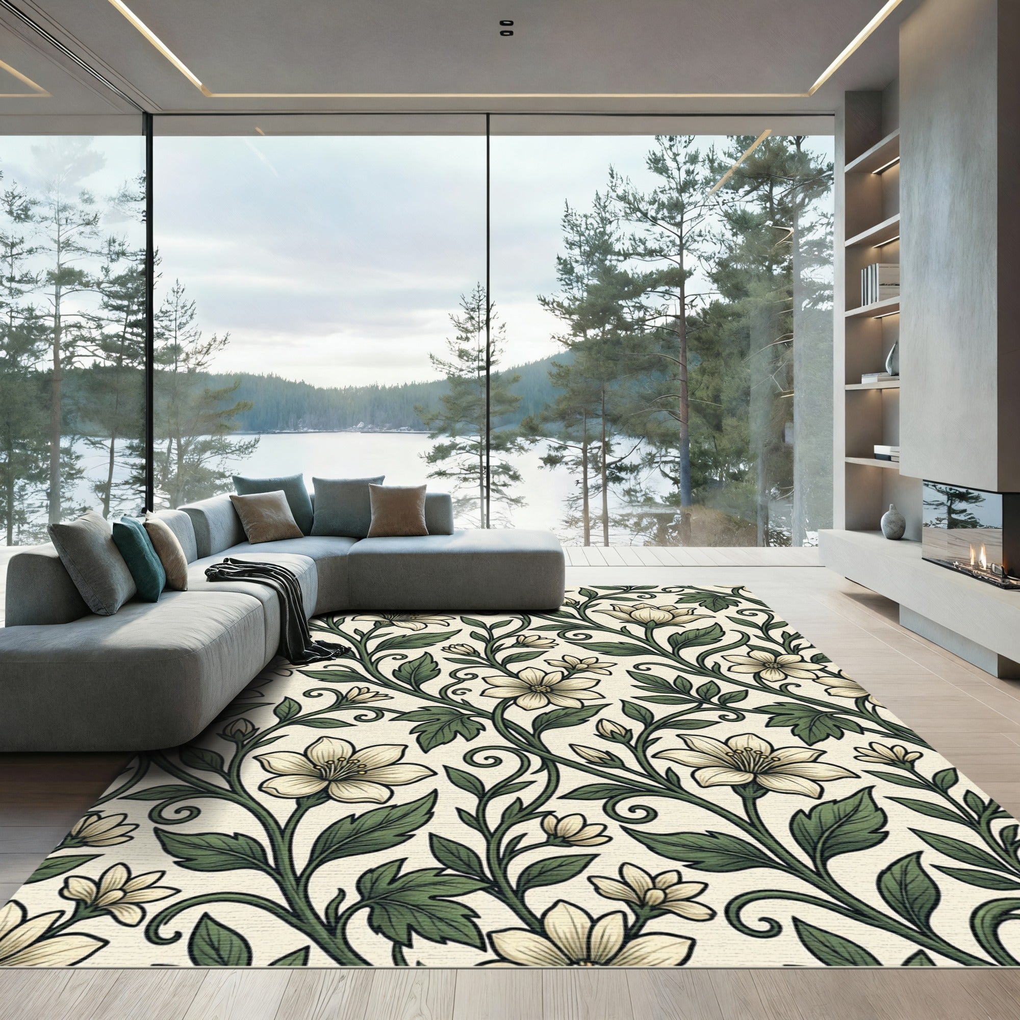 Vintage Cream Floral Botanical Scroll Rug