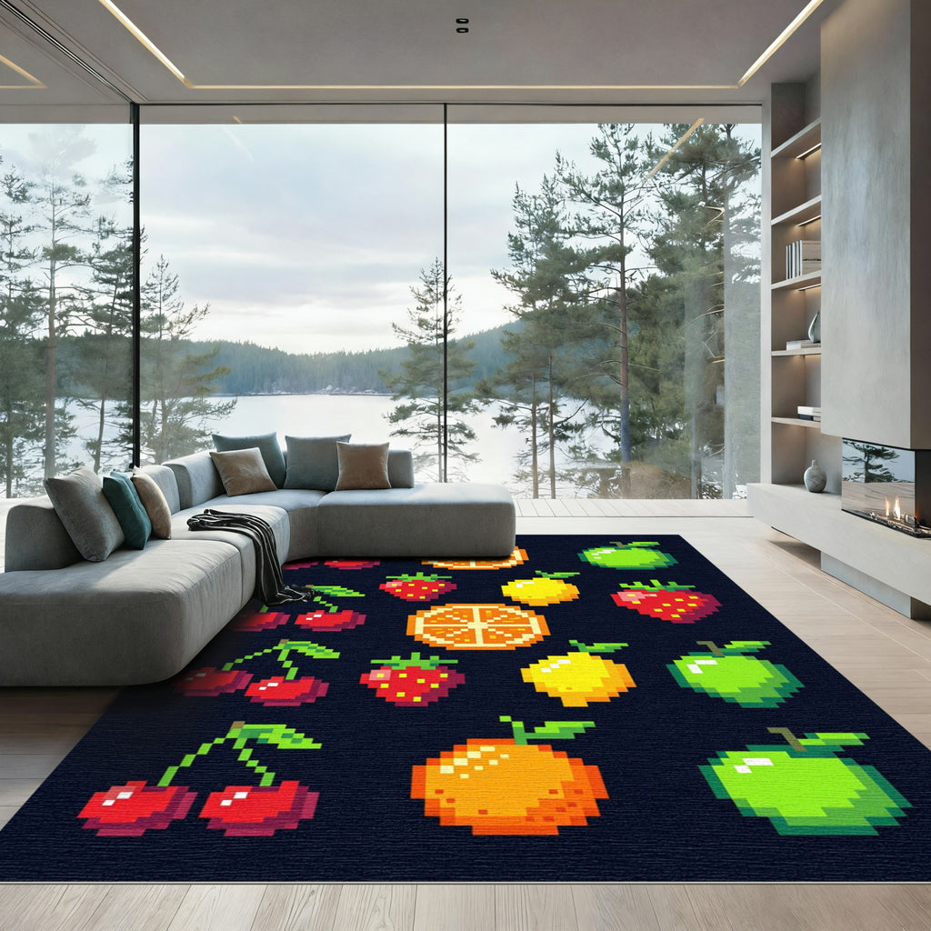 Fun Pixelated Fruit Grid Array Rug