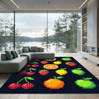 Fun Pixelated Fruit Grid Array Rug