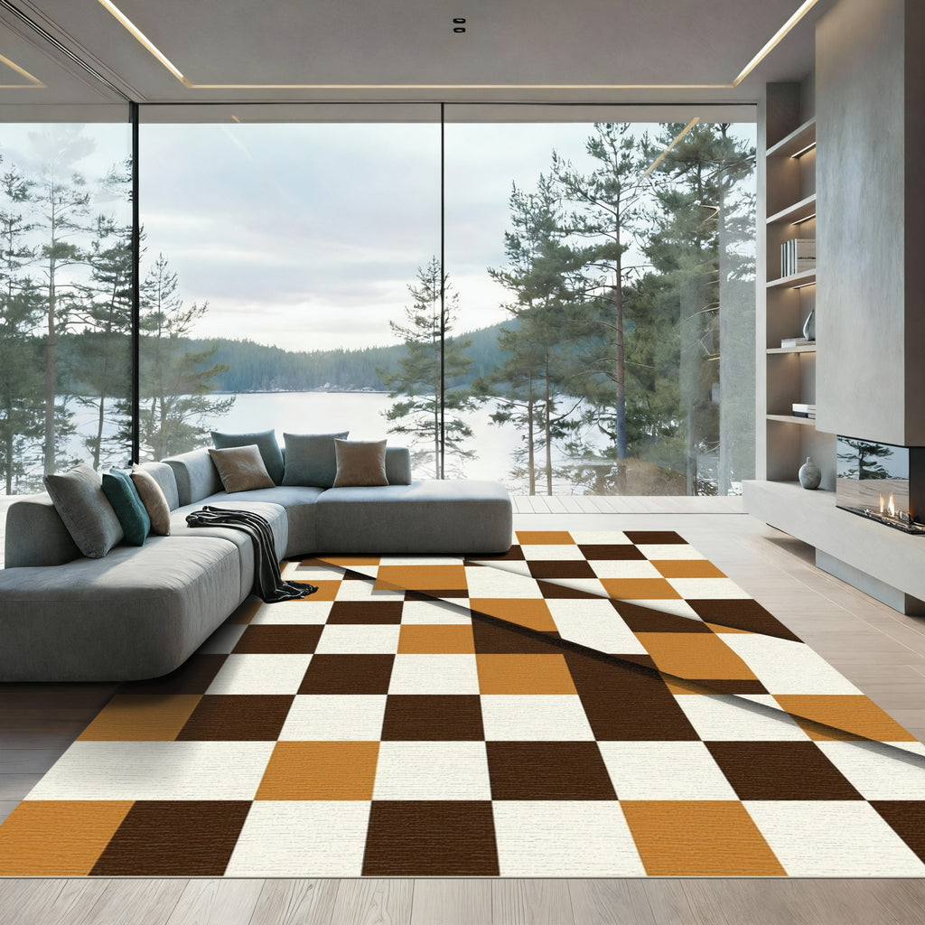 Geometric Earth Tone Checkered Abstract Rug