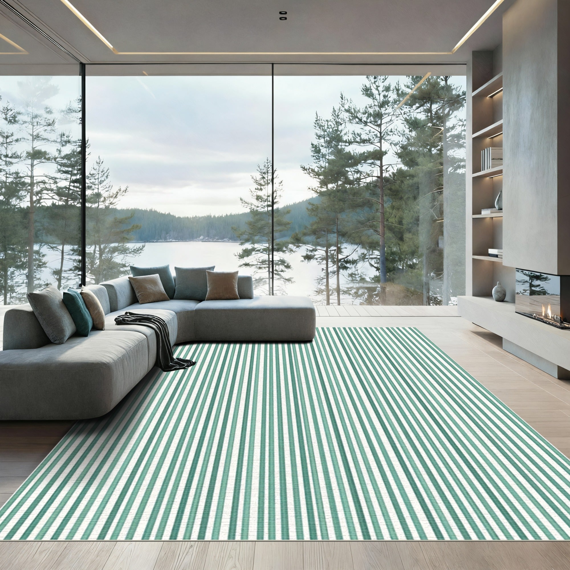 Teal Tonal Stripe Fine Lines Rug