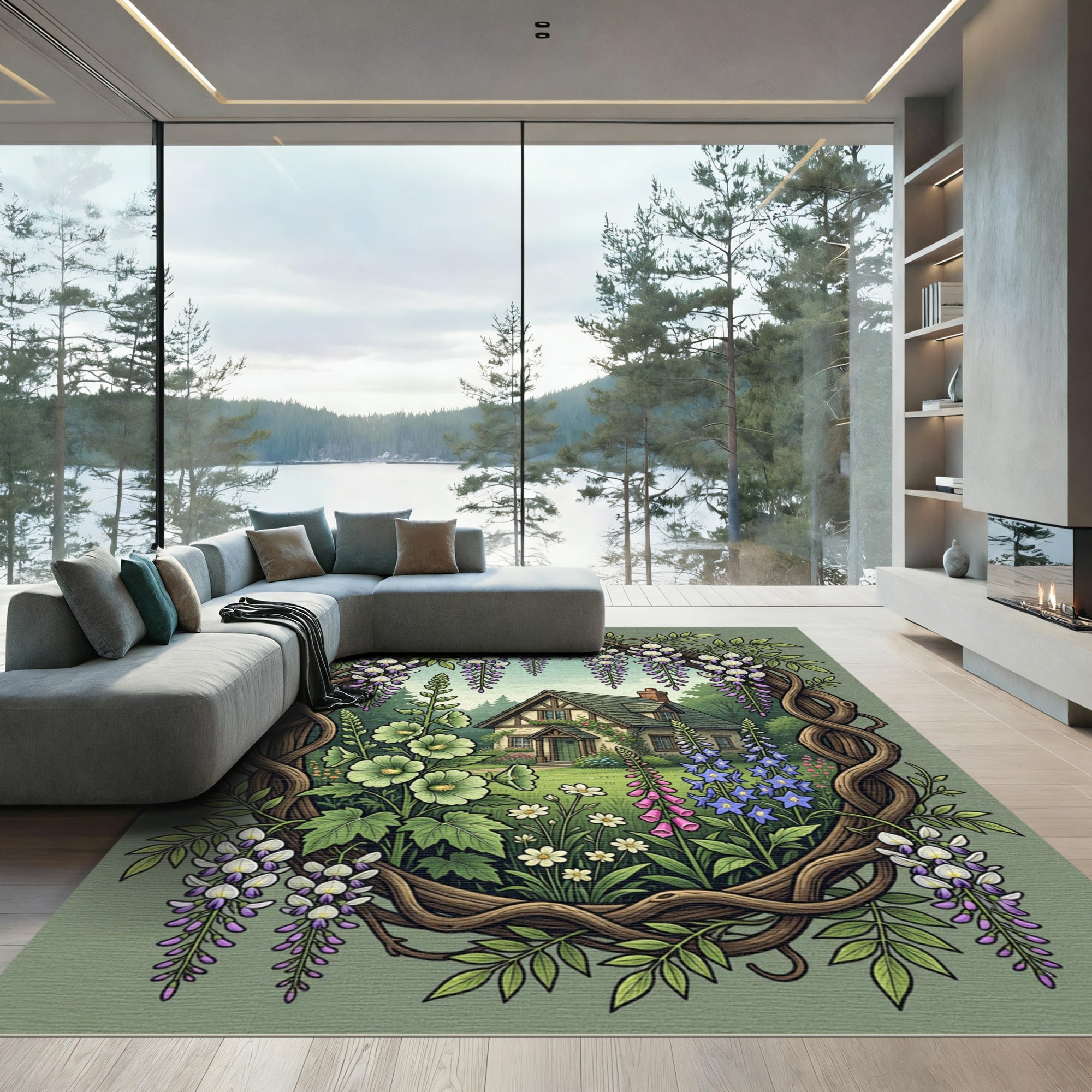 Wisteria Arch Cottage Garden Botanical Rug