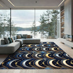 Celestial Golden Crescent Starry Night Rug