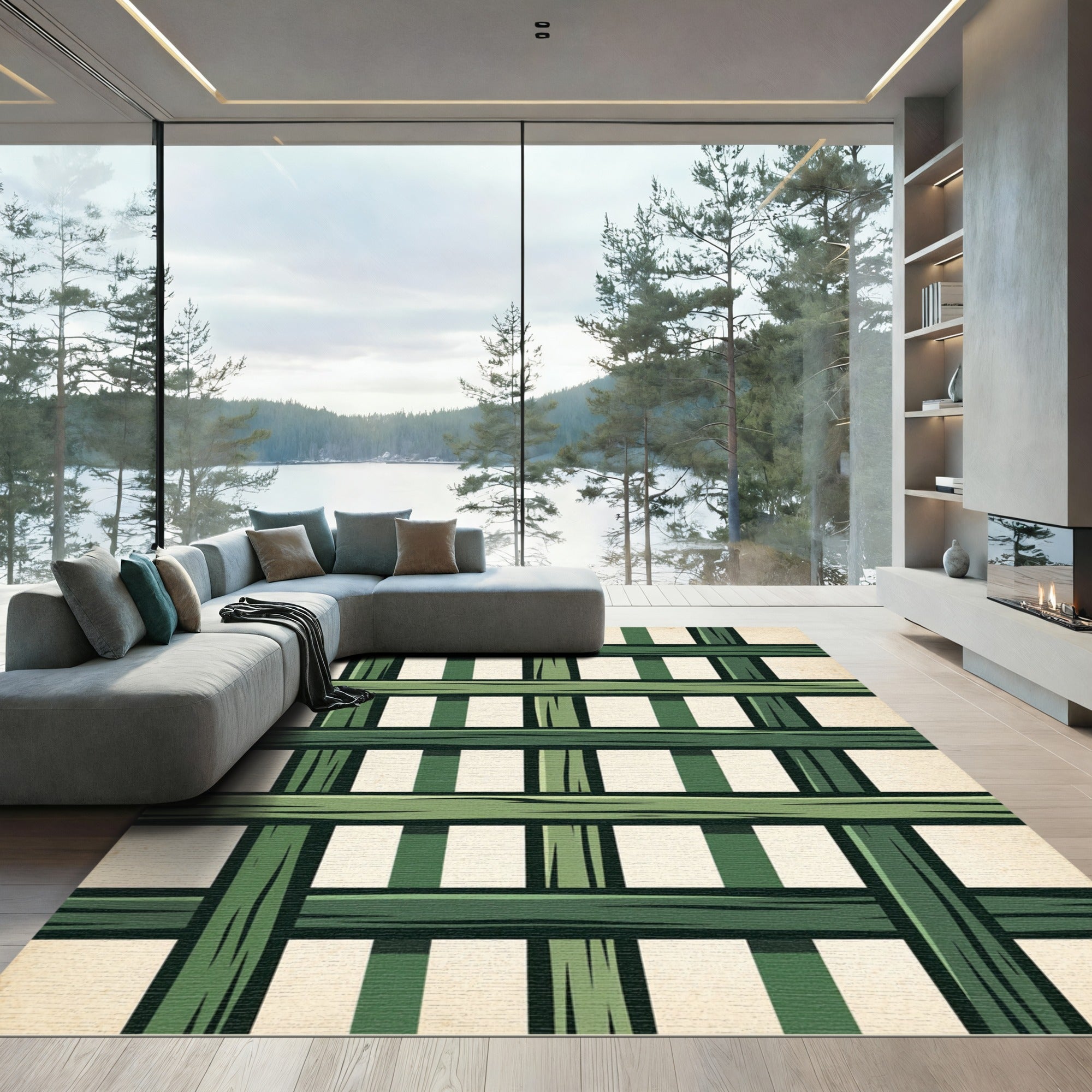 Verdant Trellis Geometric Wood Weave Rug